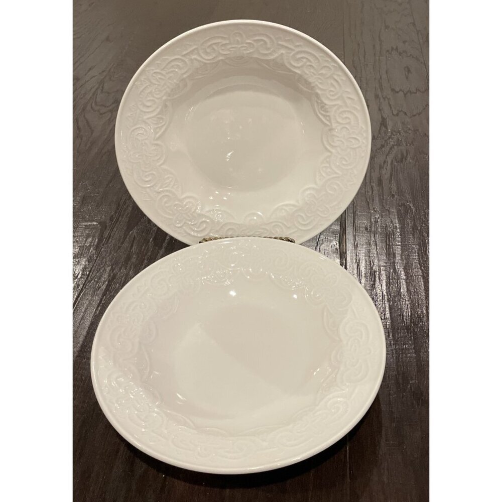 Tabletops Unlimited Battenburg Lace Rimmed Soup Bowl Bowls 9 Inch Set Of 2